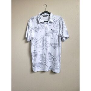 Travis Mathew Golf Polo Shirt Men's Short Sleeve Palm Tree White Gray Floral M